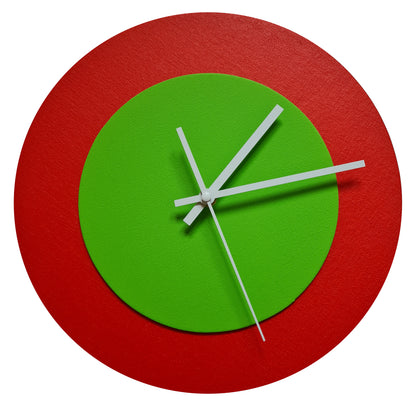 Pop Art Wanduhr Hellrot  Hellgrün mit weißen Zeigern 30 cm rund
