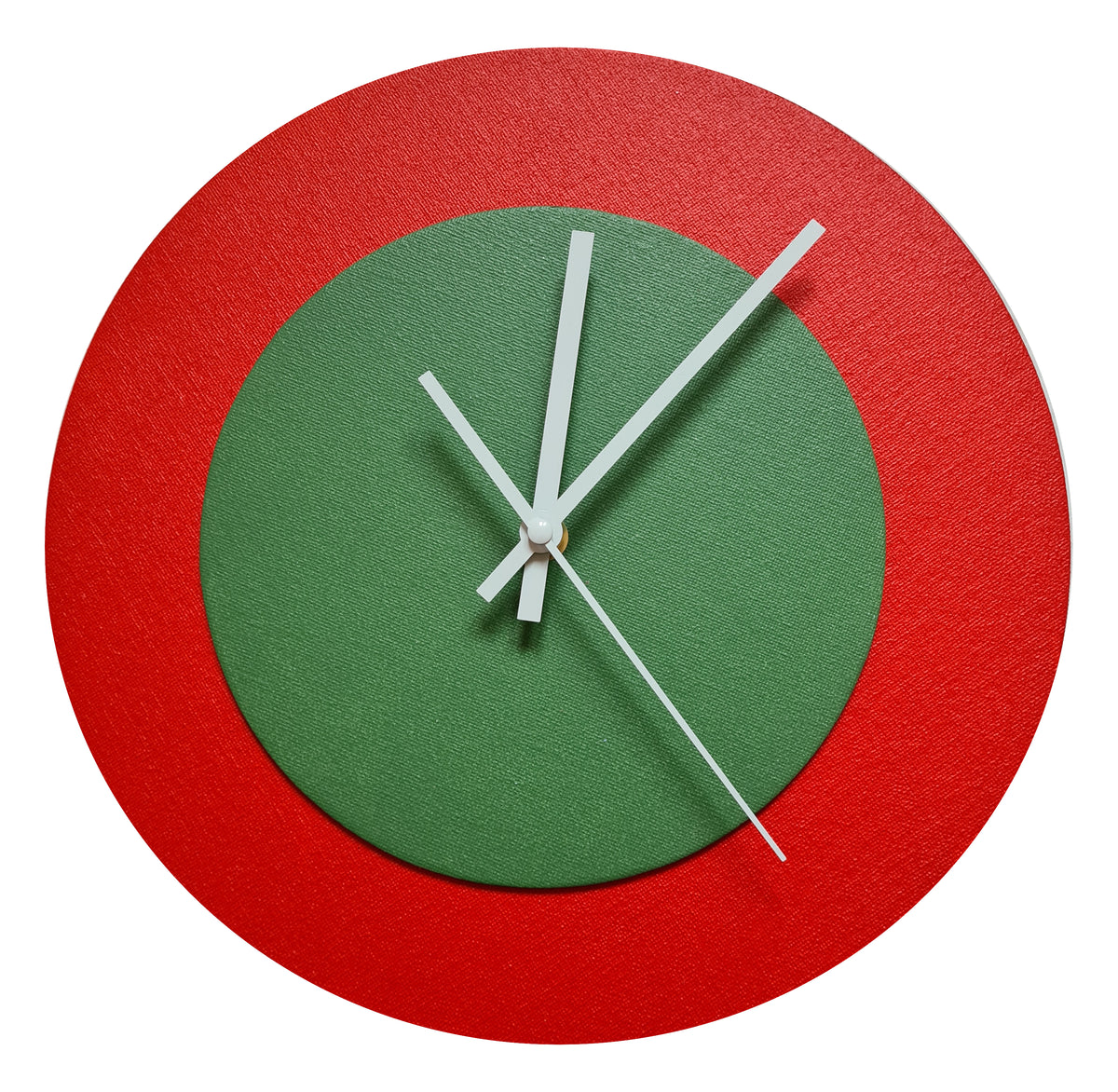 Pop Art Wanduhr Hellrot  Laubgrün mit weißen Zeigern 30 cm rund
