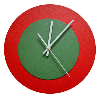 Pop Art Wanduhr Hellrot  Laubgrün mit weißen Zeigern 30 cm rund
