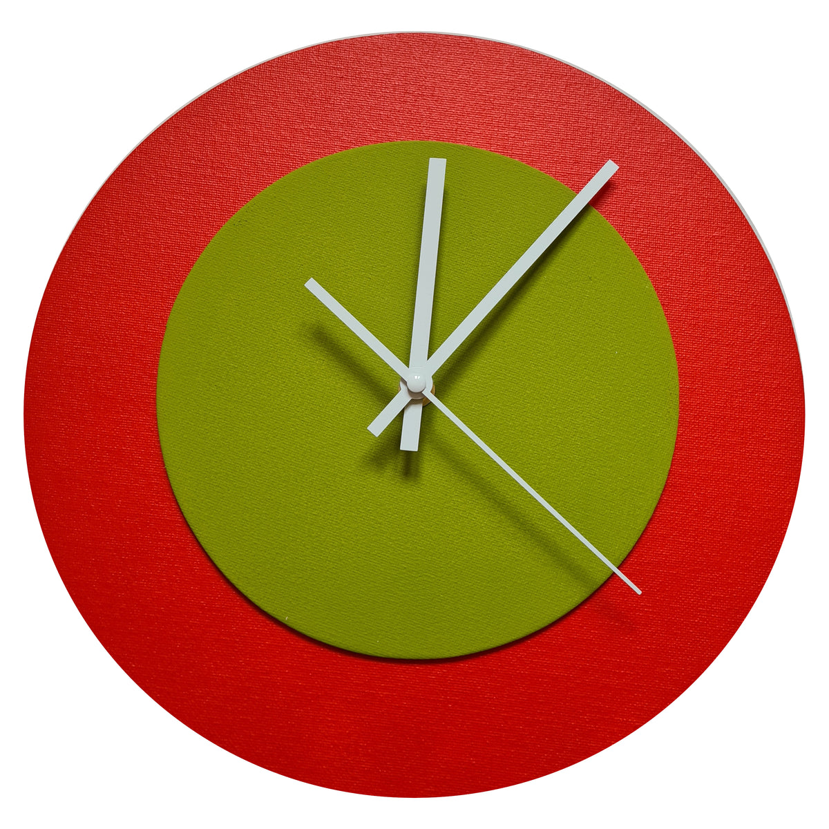 Pop Art Wanduhr Hellrot  Laubgrün mit weißen Zeigern 30 cm rund
