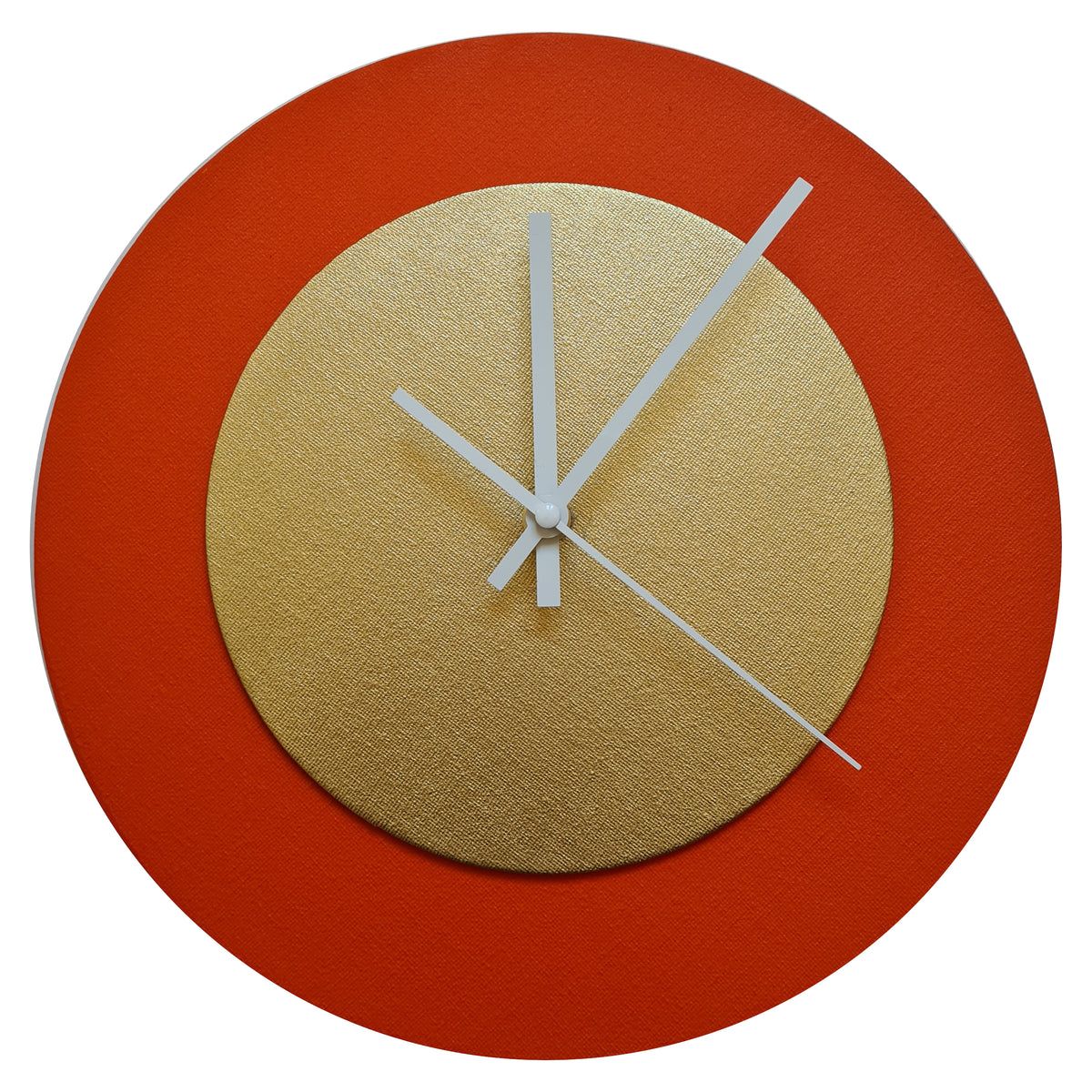 Pop Art Wanduhr Hellrot  Goldfarben mit weißen Zeigern 30 cm rund

