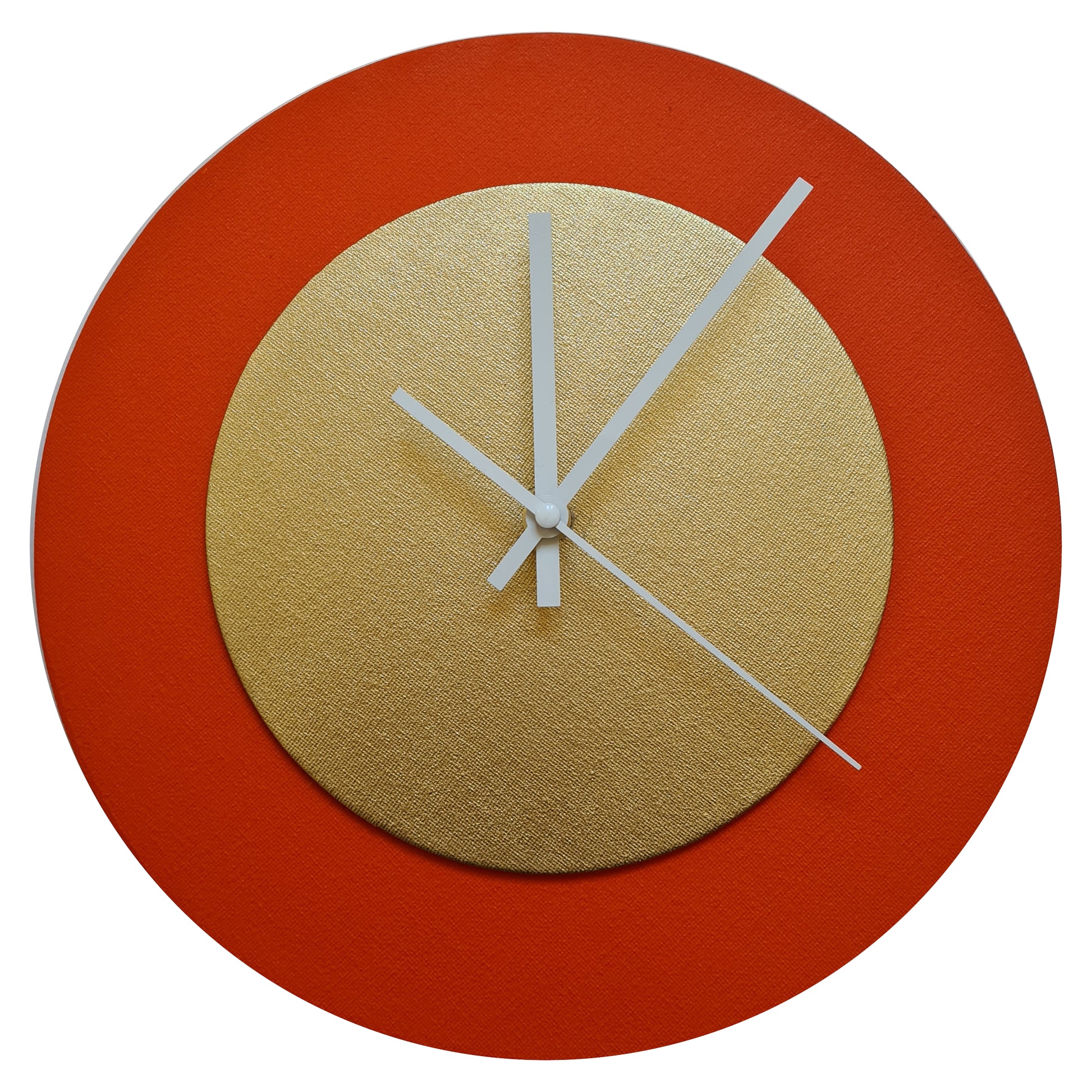Pop Art Wanduhr Hellrot  Goldfarben mit weißen Zeigern 30 cm rund

