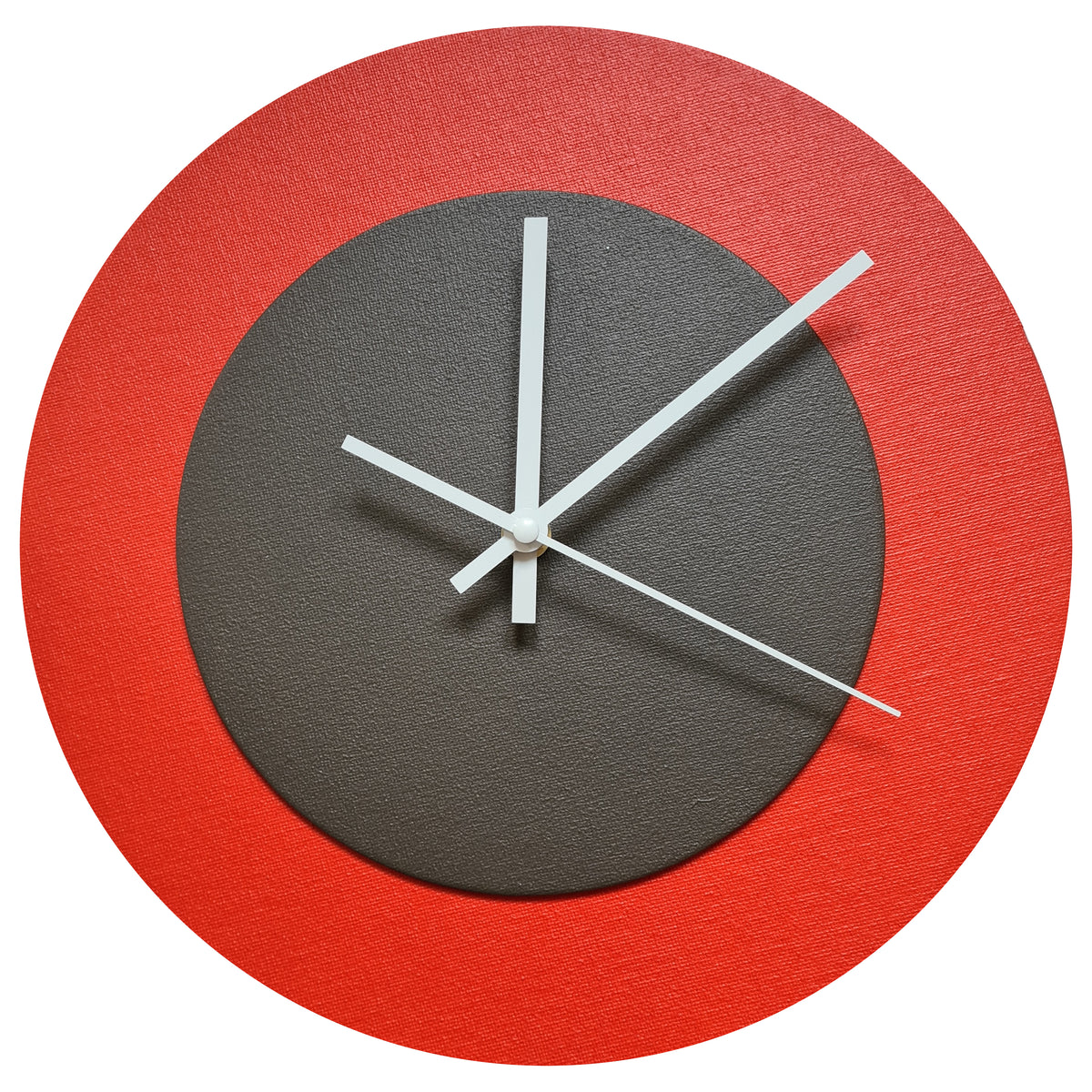 Pop Art Wanduhr Hellrot  Dunkelbraun mit weißen Zeigern 30 cm rund
