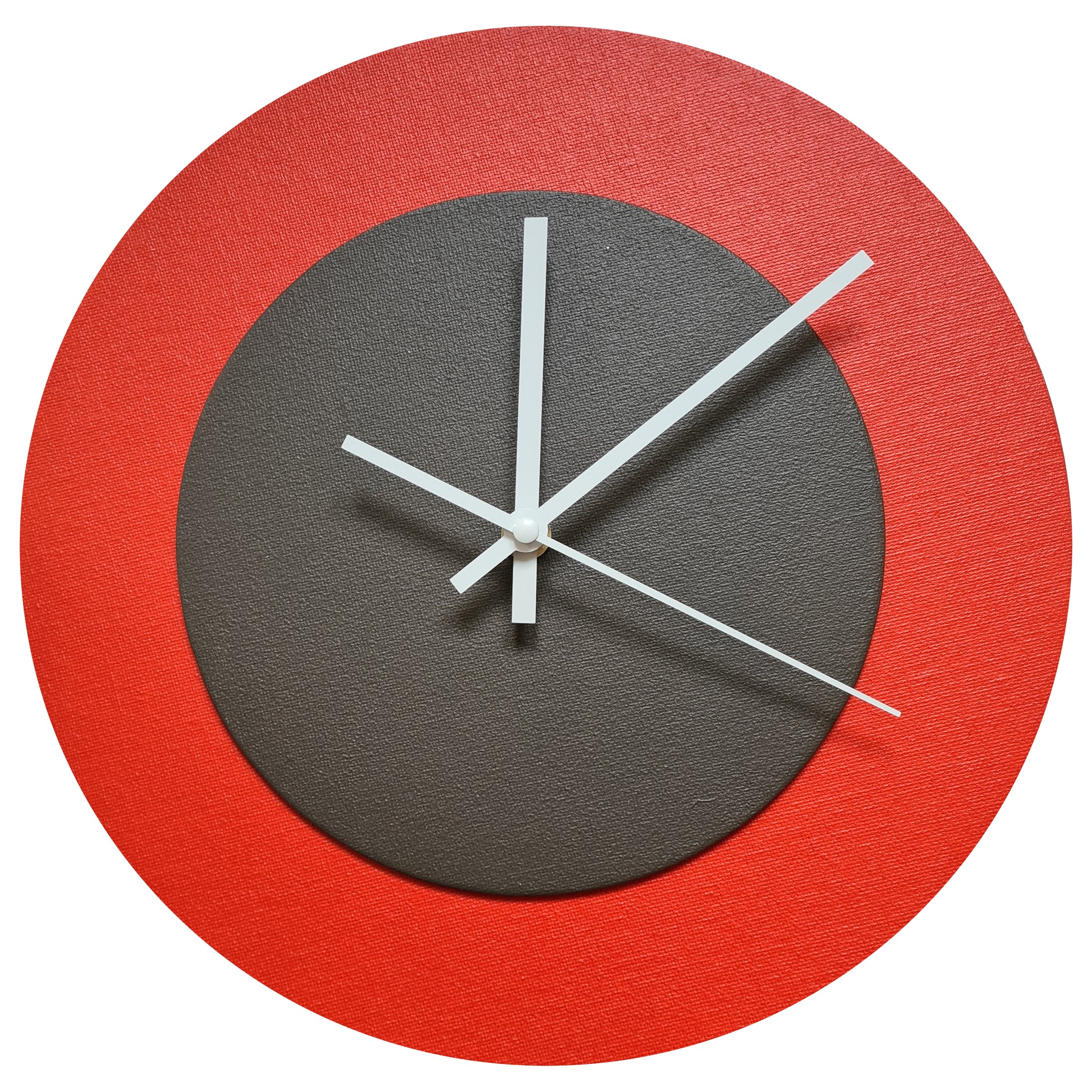 Pop Art Wanduhr Hellrot  Dunkelbraun mit weißen Zeigern 30 cm rund
