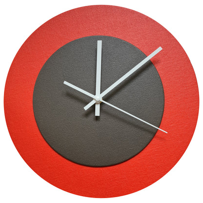 Pop Art Wanduhr Hellrot  Dunkelbraun mit weißen Zeigern 30 cm rund
