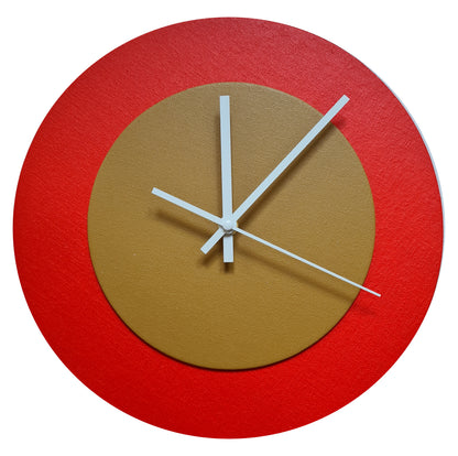 Pop Art Wanduhr Hellrot  Hellbraun mit weißen Zeigern 30 cm rund

