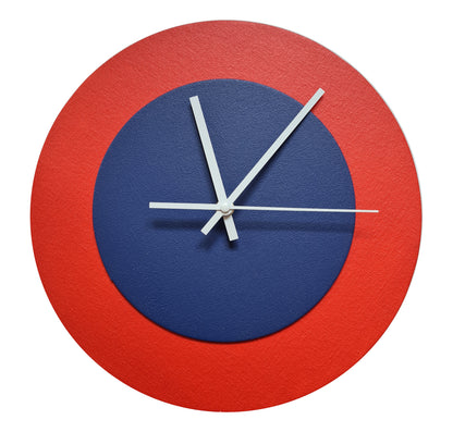 Pop Art Wanduhr Hellrot  Dunkelblau mit weißen Zeigern 30 cm rund
