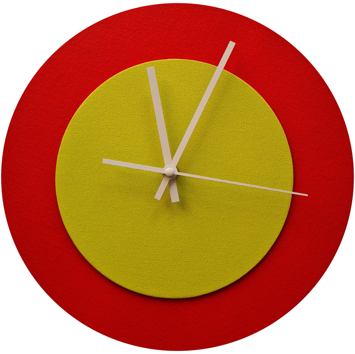 Pop Art Wanduhr Hellrot  Farngrün mit weißen Zeigern 30 cm rund

