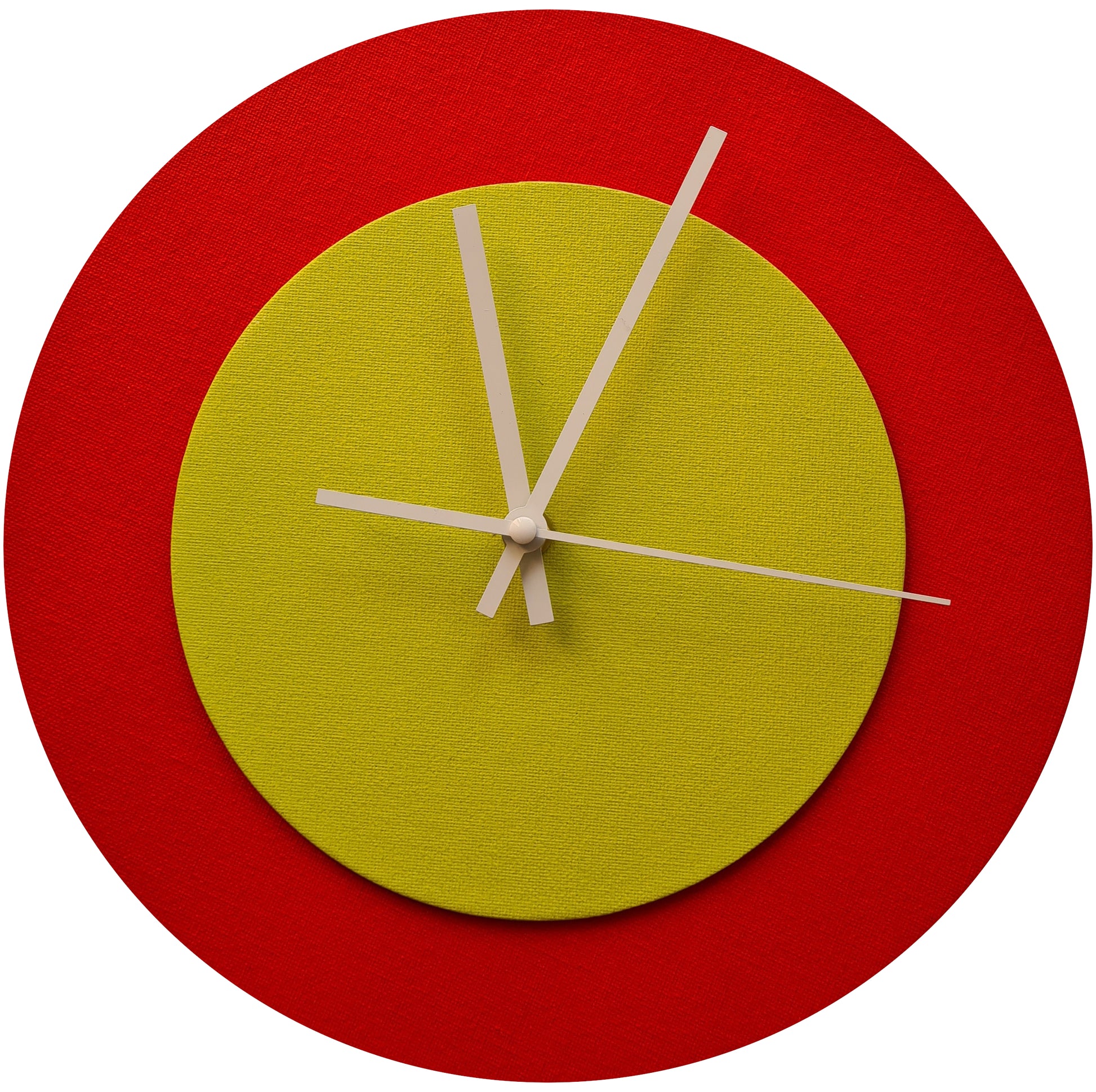 Pop Art Wanduhr Hellrot  Farngrün mit weißen Zeigern 30 cm rund
