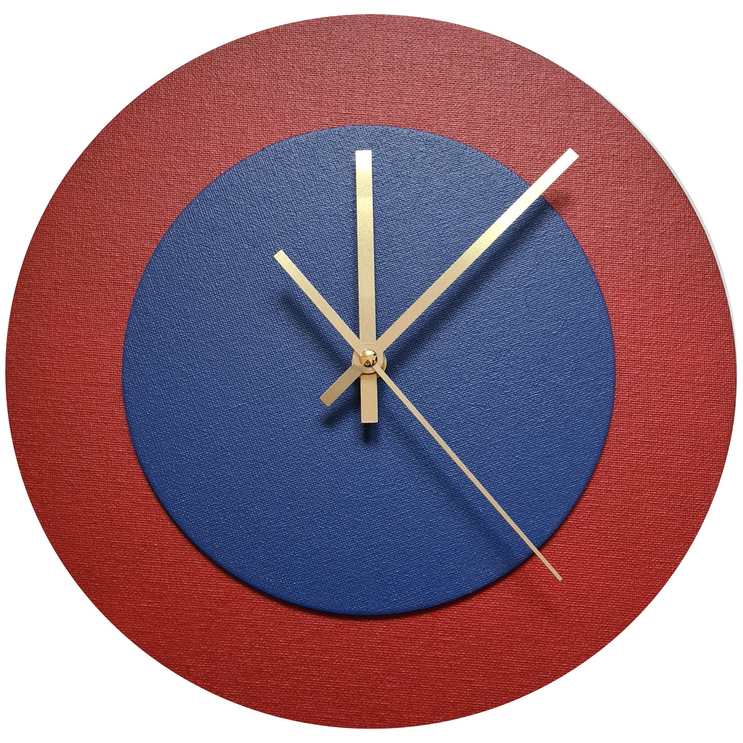 Pop Art Wanduhr Dunkelrot  Dunkelblau mit goldenen Zeigern 30 cm rund
