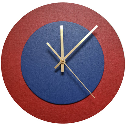 Pop Art Wanduhr Dunkelrot  Dunkelblau mit goldenen Zeigern 30 cm rund
