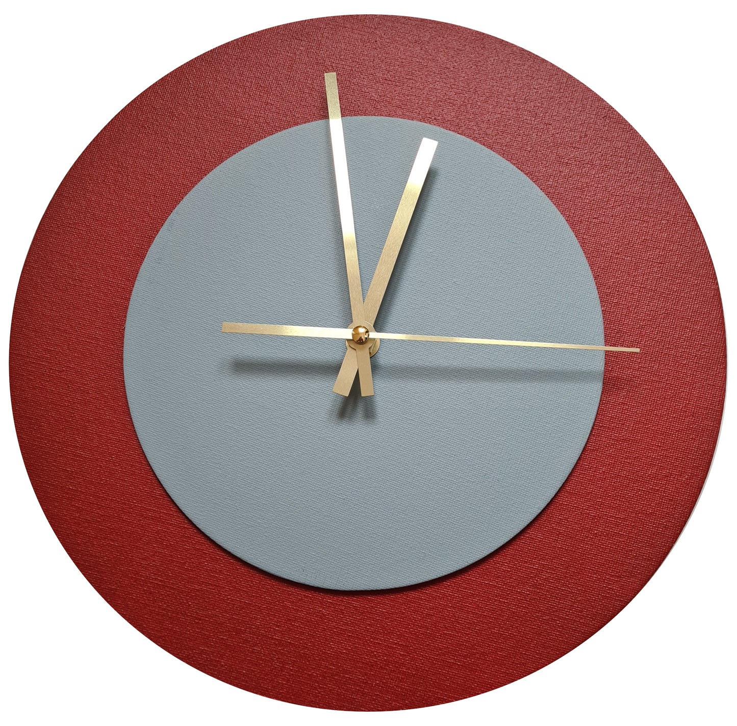 Pop Art Wanduhr Dunkelrot  Grau mit goldenen Zeigern 30 cm rund
