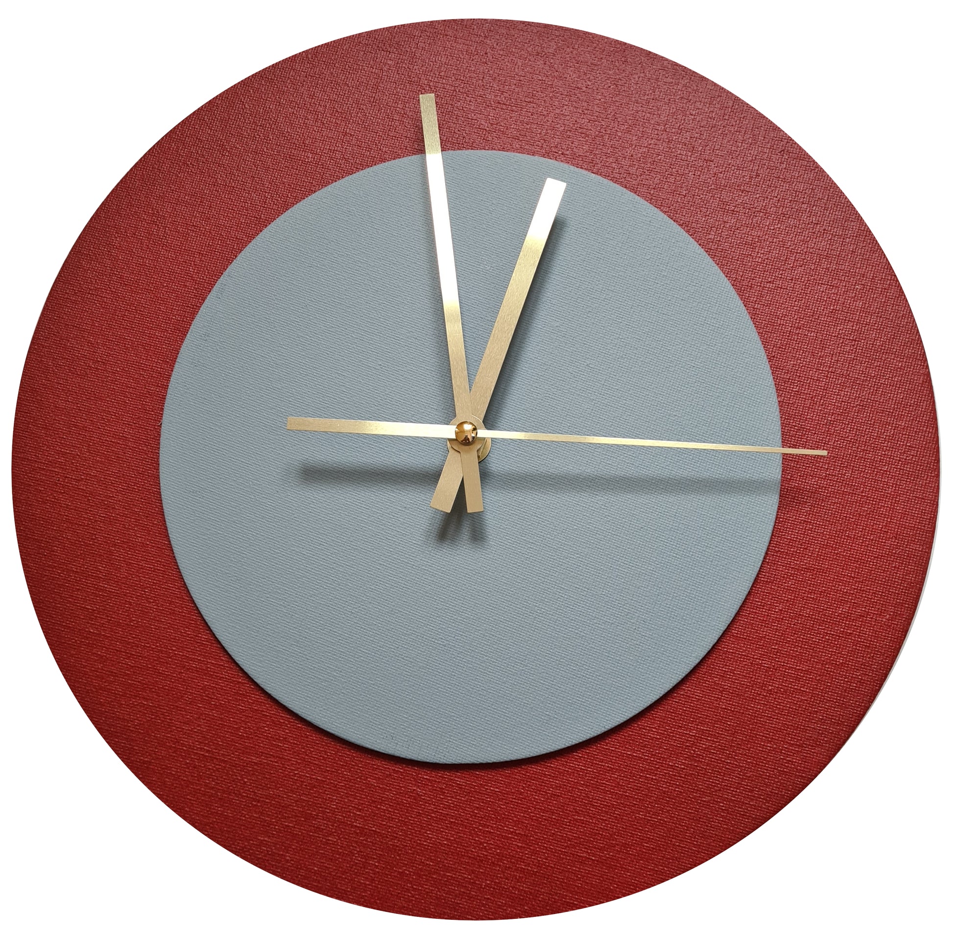 Pop Art Wanduhr Dunkelrot  Grau mit goldenen Zeigern 30 cm rund
