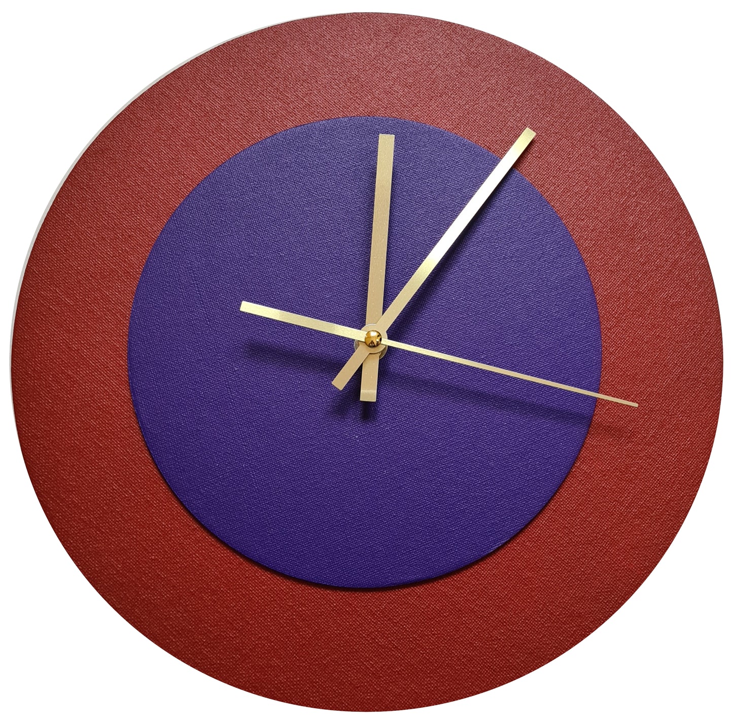 Pop Art Wanduhr Dunkelrot  Lilafarben mit goldenen Zeigern 30 cm rund
