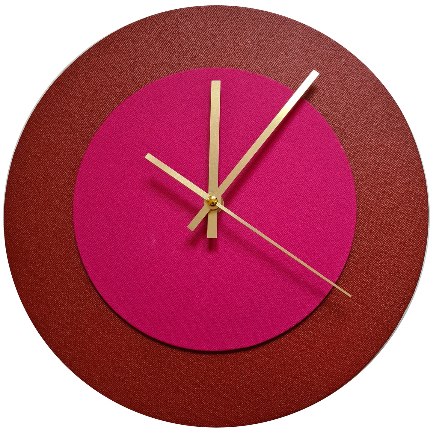 Pop Art Wanduhr Dunkelrot  Magentafarben mit goldenen Zeigern 30 cm rund
