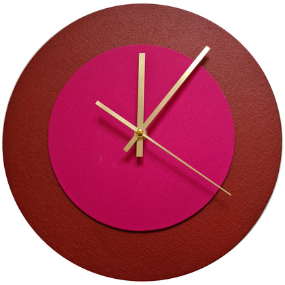 Pop Art Wanduhr Dunkelrot  Magentafarben mit goldenen Zeigern 30 cm rund
