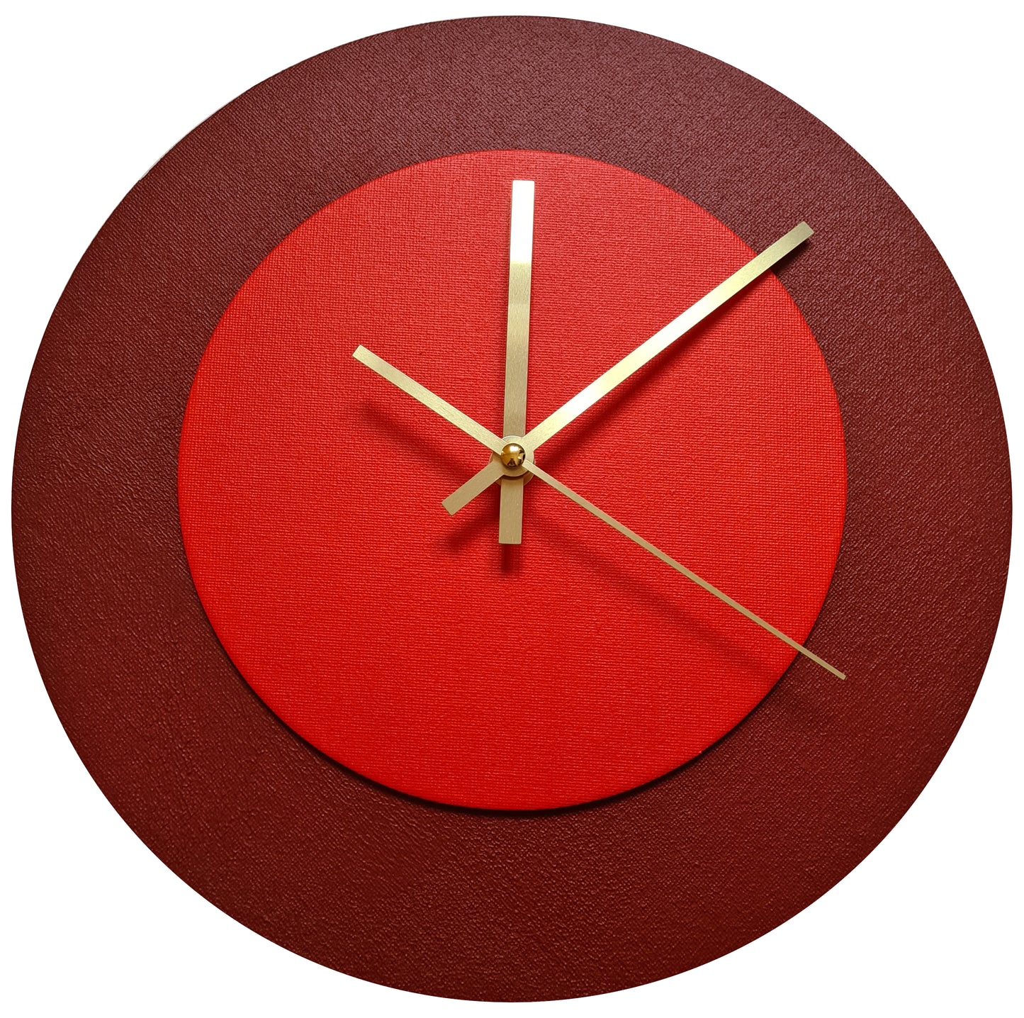 Pop Art Wanduhr Dunkelrot  Hellrot mit goldenen Zeigern 30 cm rund
