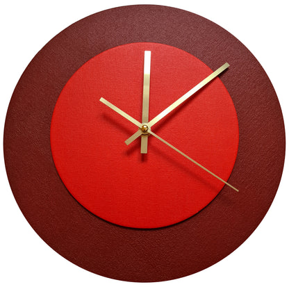 Pop Art Wanduhr Dunkelrot  Hellrot mit goldenen Zeigern 30 cm rund
