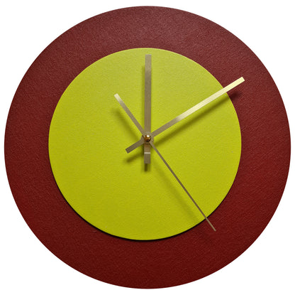 Pop Art Wanduhr Dunkelrot  Farngrün mit goldenen Zeigern 30 cm rund

