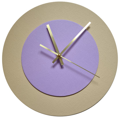Pop Art Wanduhr Creme Fliederfarben mit goldenen Zeigern 30 cm rund