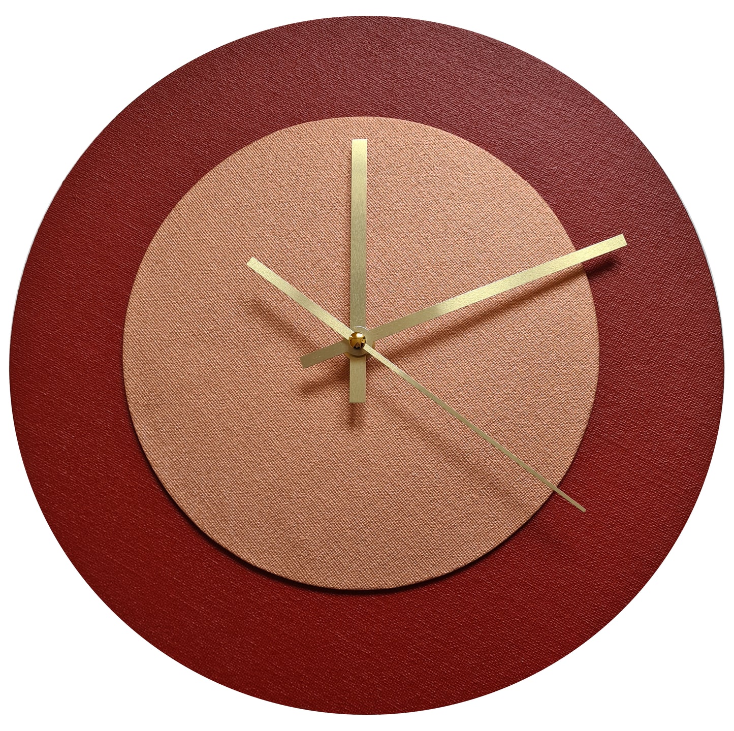 Pop Art Wanduhr Dunkelrot  Bronzefarben mit goldenen Zeigern 30 cm rund
