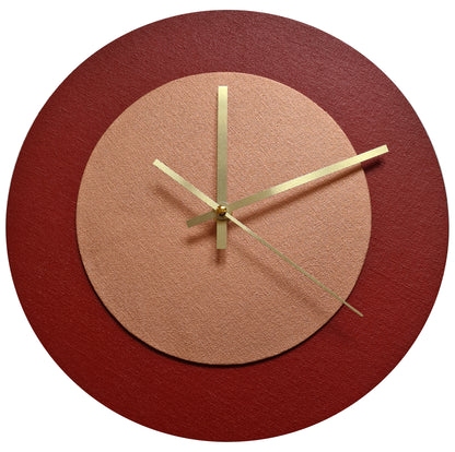 Pop Art Wanduhr Dunkelrot  Bronzefarben mit goldenen Zeigern 30 cm rund
