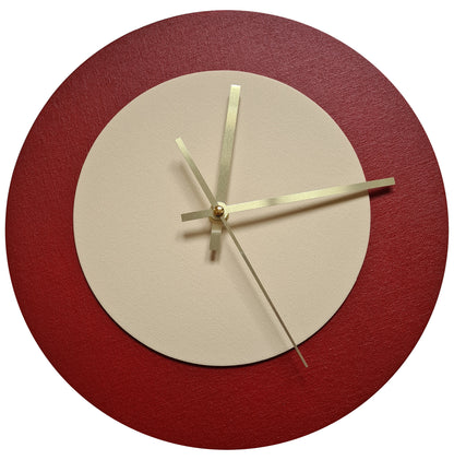 Pop Art Wanduhr Dunkelrot  Cremefarben mit goldenen Zeigern 30 cm rund
