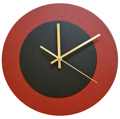 Pop Art Wanduhr Dunkelrot  Schwarz mit goldenen Zeigern 30 cm rund
