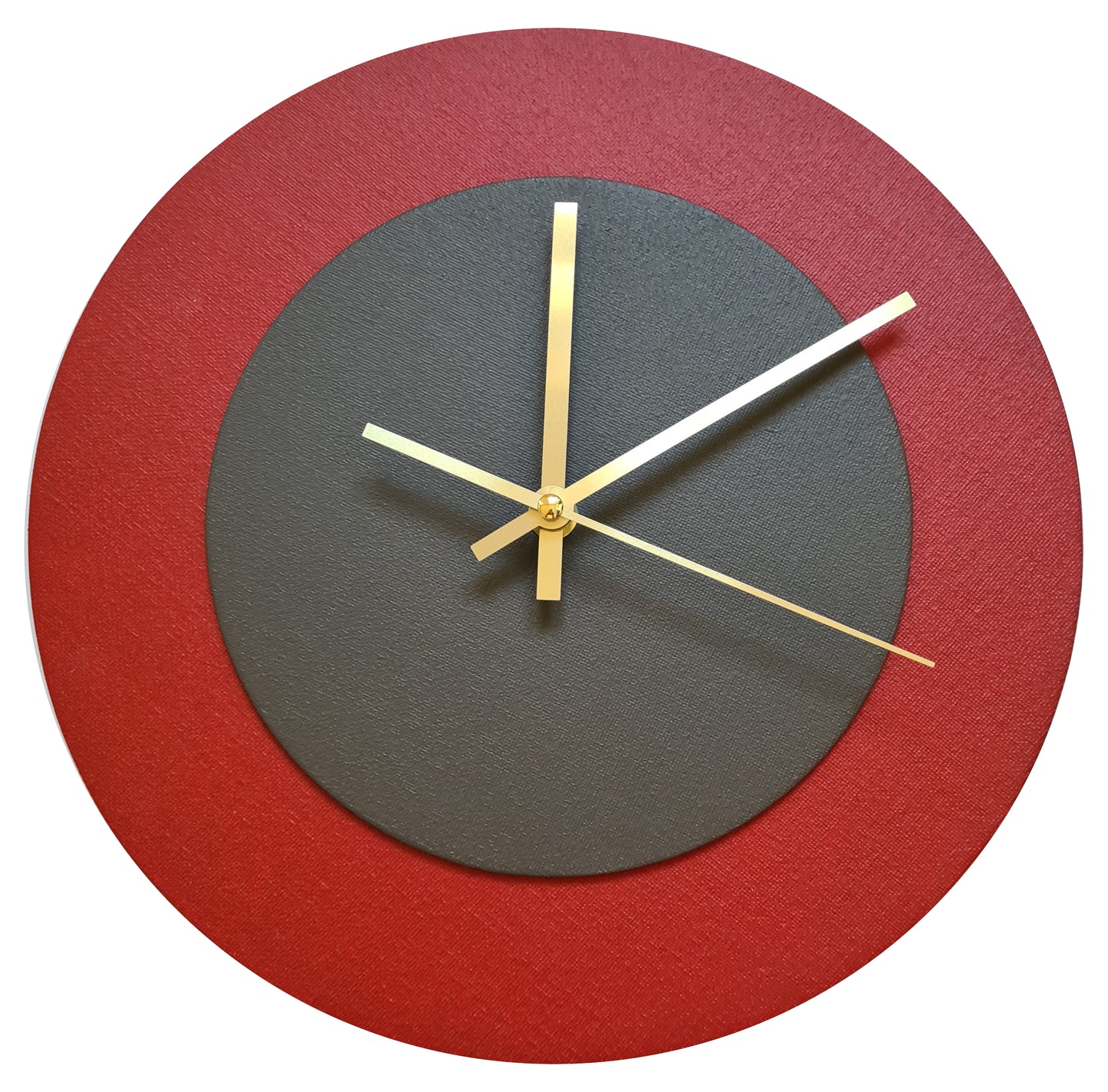 Pop Art Wanduhr Dunkelrot  Dunkelbraun mit goldenen Zeigern 30 cm rund
