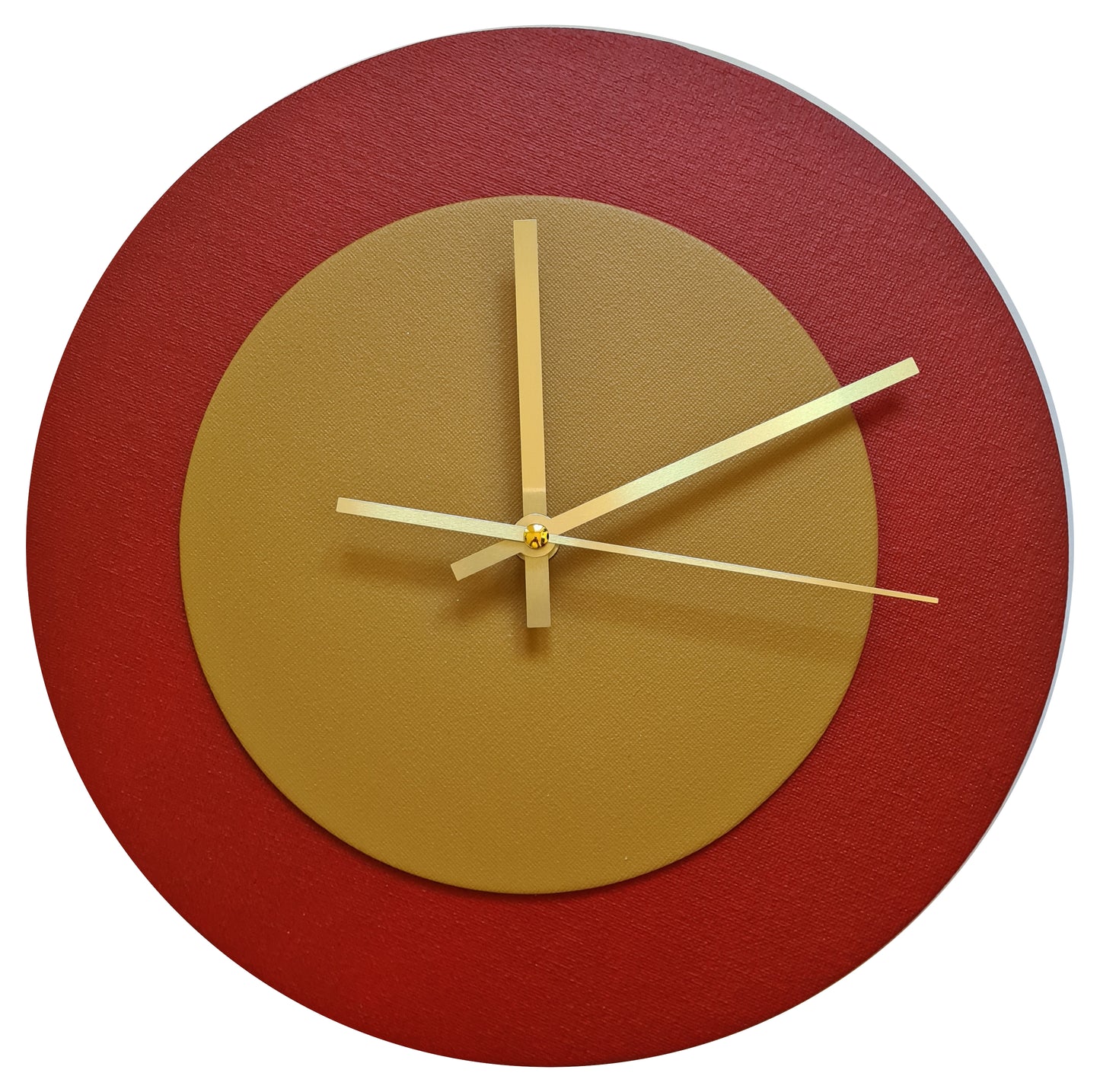 Pop Art Wanduhr Dunkelrot  Hellbraun mit goldenen Zeigern 30 cm rund
