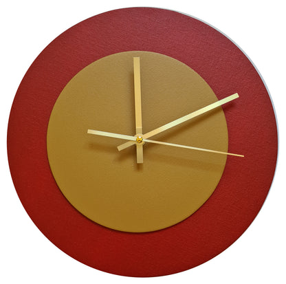 Pop Art Wanduhr Dunkelrot  Hellbraun mit goldenen Zeigern 30 cm rund

