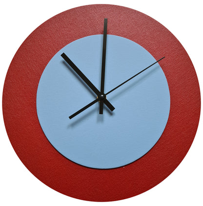 Pop Art Wanduhr Dunkelrot Hellblau  mit schwarzen Zeigern 30 cm rund
