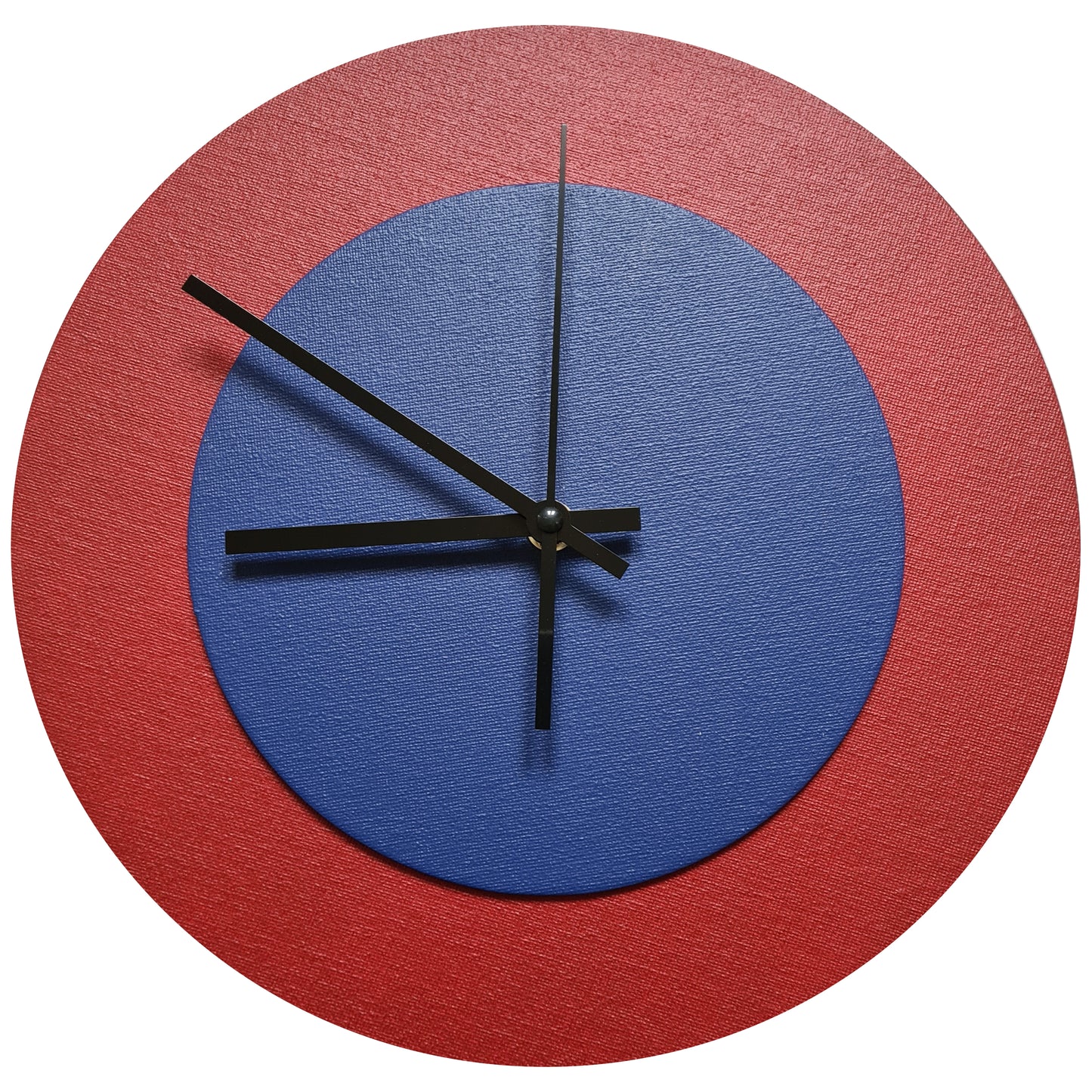 Pop Art Wanduhr Dunkelrot  Dunkelblau mit schwarzen Zeigern 30 cm rund
