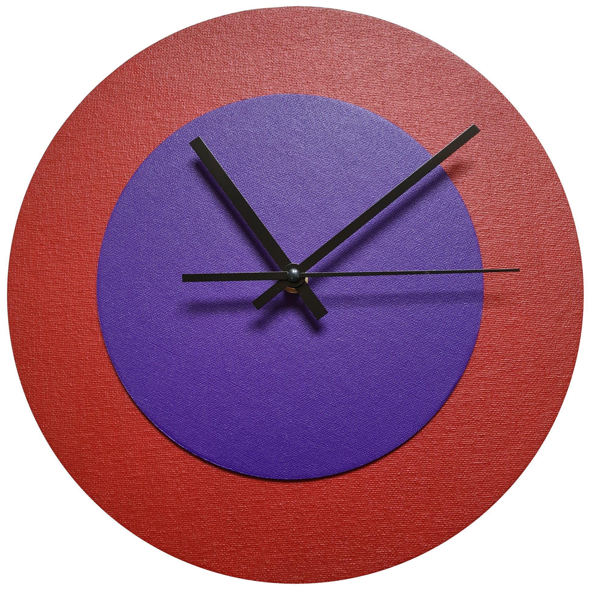 Pop Art Wanduhr Dunkelrot  Lilafarben mit schwarzen Zeigern 30 cm rund
