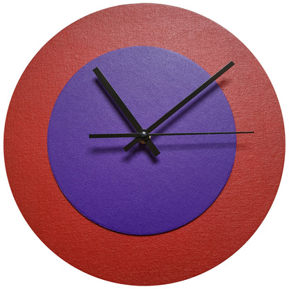 Pop Art Wanduhr Dunkelrot  Lilafarben mit schwarzen Zeigern 30 cm rund
