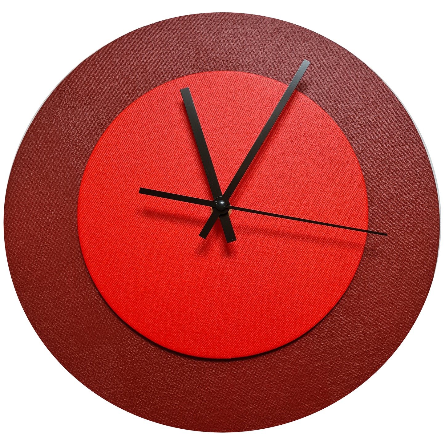 Pop Art Wanduhr Dunkelrot  Hellrot mit schwarzen Zeigern 30 cm rund
