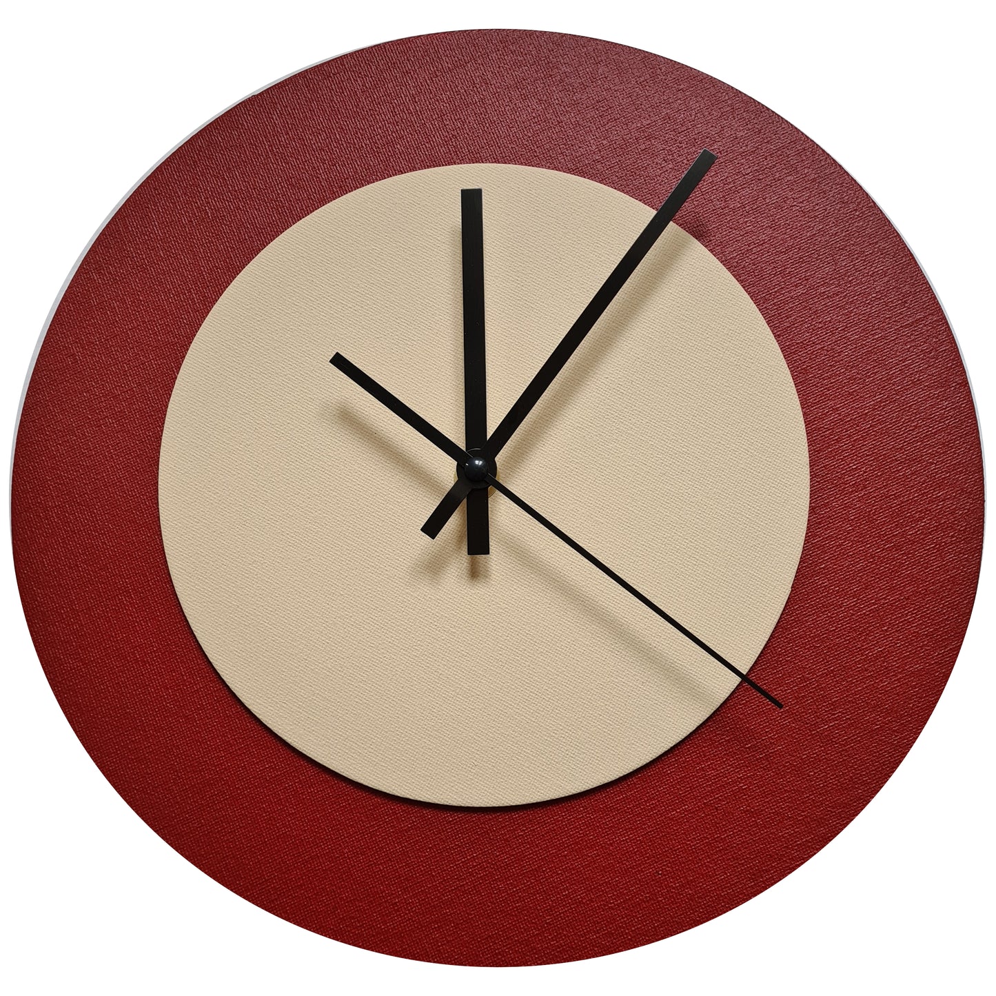 Pop Art Wanduhr Dunkelrot  Cremefarben mit schwarzen Zeigern 30 cm rund
