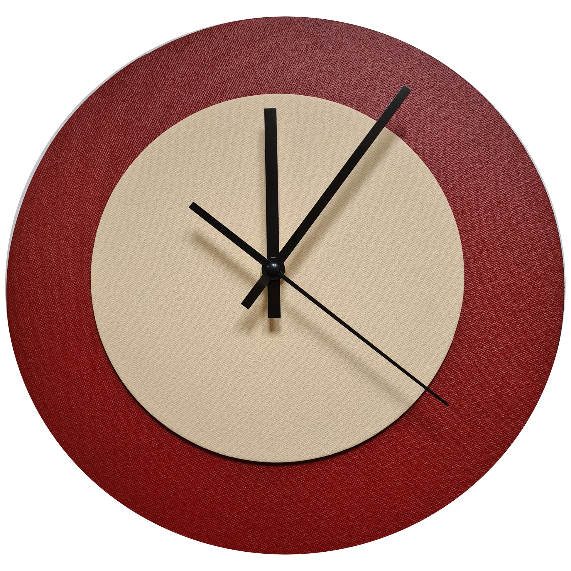Pop Art Wanduhr Dunkelrot  Cremefarben mit schwarzen Zeigern 30 cm rund

