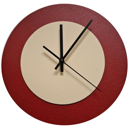 Pop Art Wanduhr Dunkelrot  Cremefarben mit schwarzen Zeigern 30 cm rund
