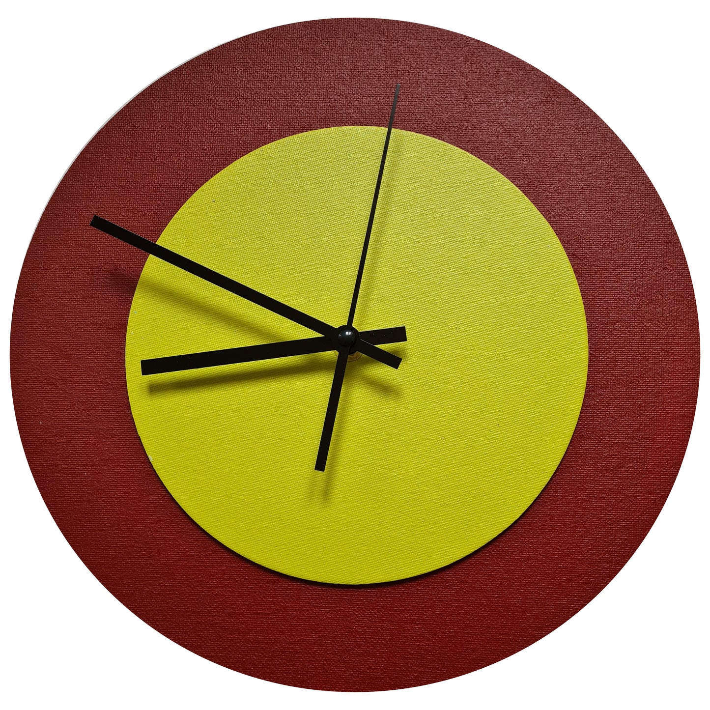 Pop Art Wanduhr Dunkelrot  Farngrün mit schwarzen Zeigern 30 cm rund
