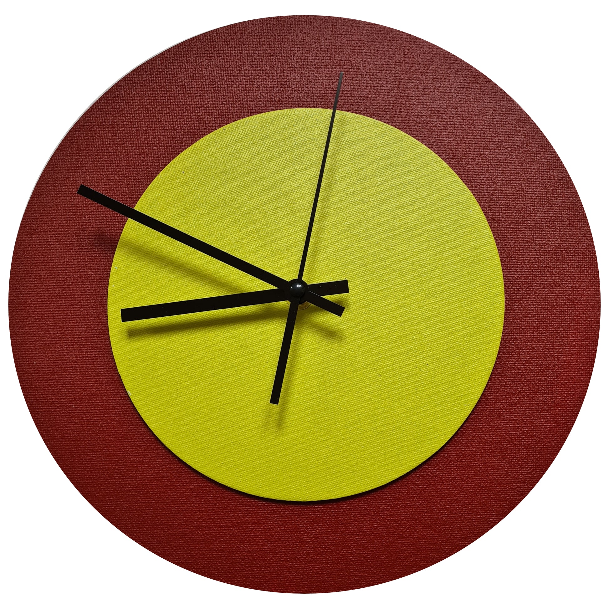 Pop Art Wanduhr Dunkelrot  Farngrün mit schwarzen Zeigern 30 cm rund
