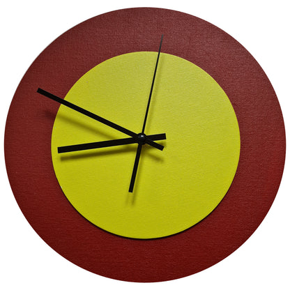 Pop Art Wanduhr Dunkelrot  Farngrün mit schwarzen Zeigern 30 cm rund
