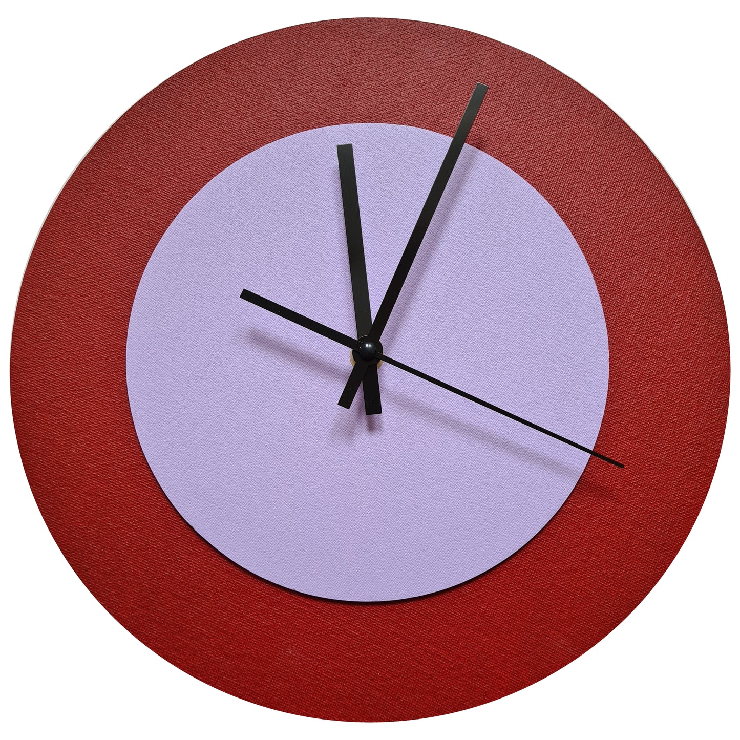 Pop Art Wanduhr Dunkelrot  Fliederfarben mit schwarzen Zeigern 30 cm rund
