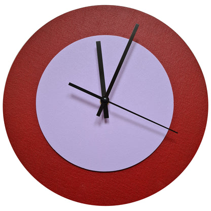 Pop Art Wanduhr Dunkelrot  Fliederfarben mit schwarzen Zeigern 30 cm rund
