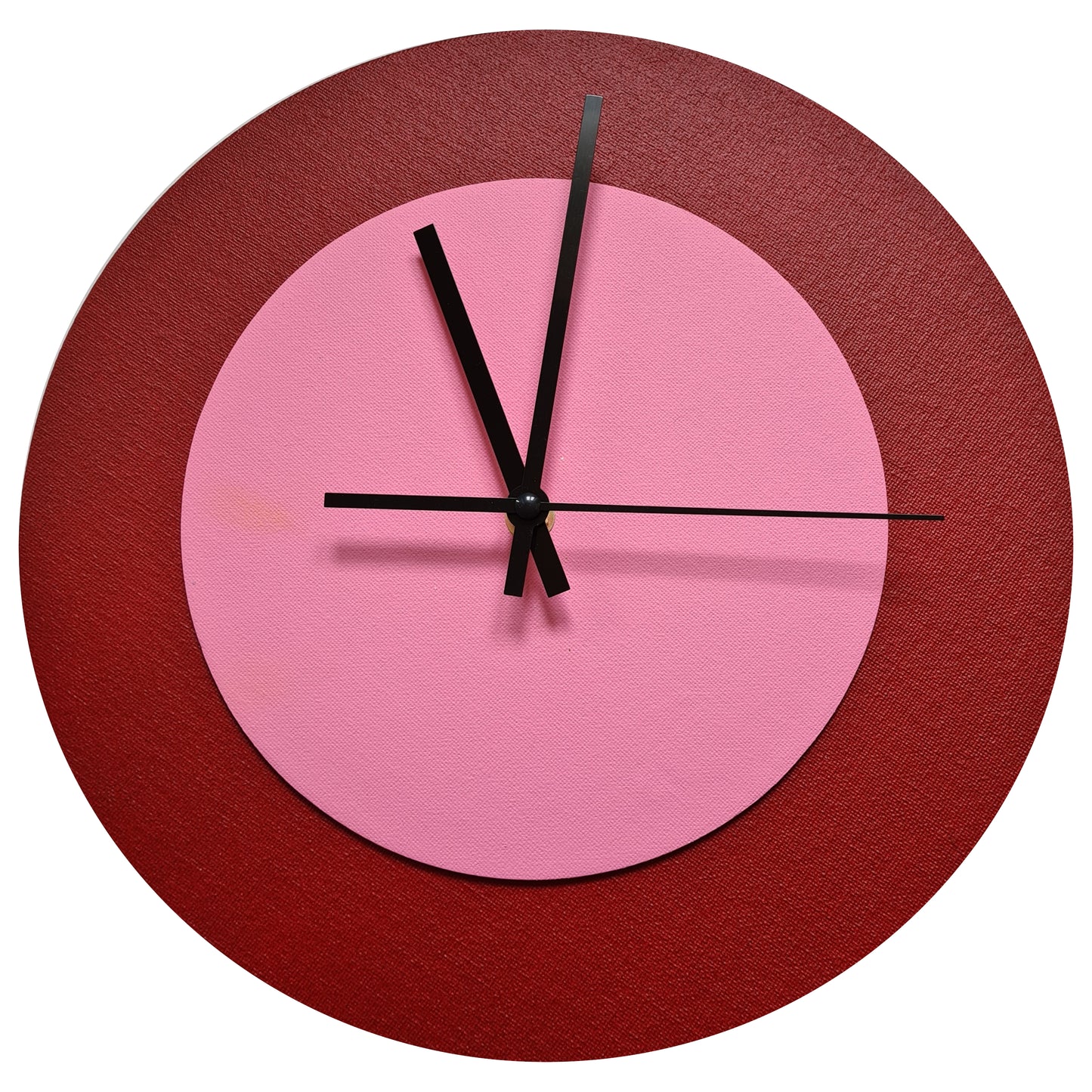 Pop Art Wanduhr Dunkelrot  Rosafarben mit schwarzen Zeigern 30 cm rund
