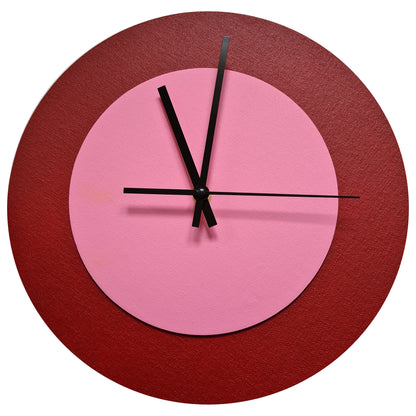 Pop Art Wanduhr Dunkelrot  Rosafarben mit schwarzen Zeigern 30 cm rund
