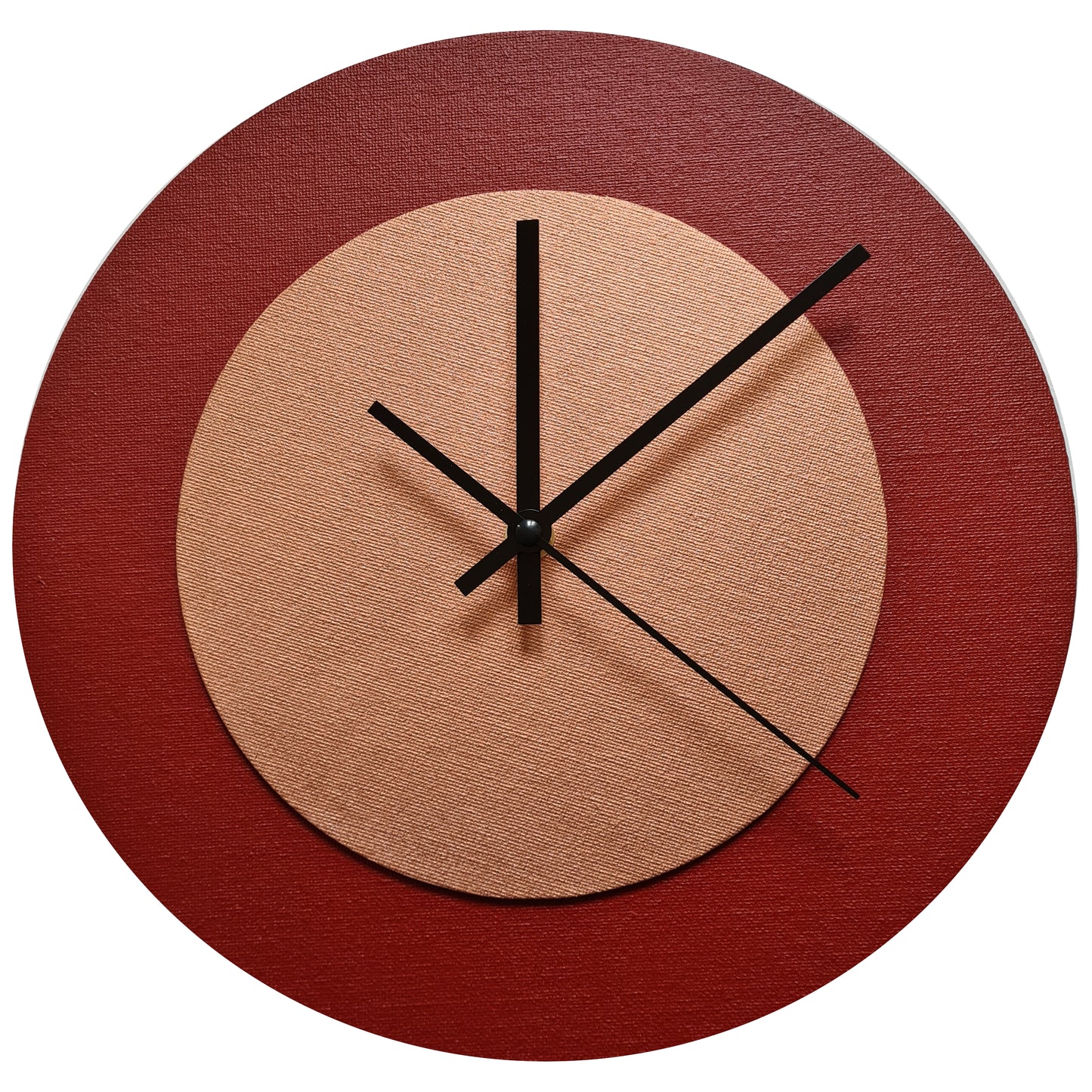 Pop Art Wanduhr Dunkelrot  Bronzefarben mit  schwarzen Zeigern 30 cm rund
