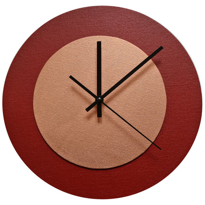 Pop Art Wanduhr Dunkelrot  Bronzefarben mit  schwarzen Zeigern 30 cm rund
