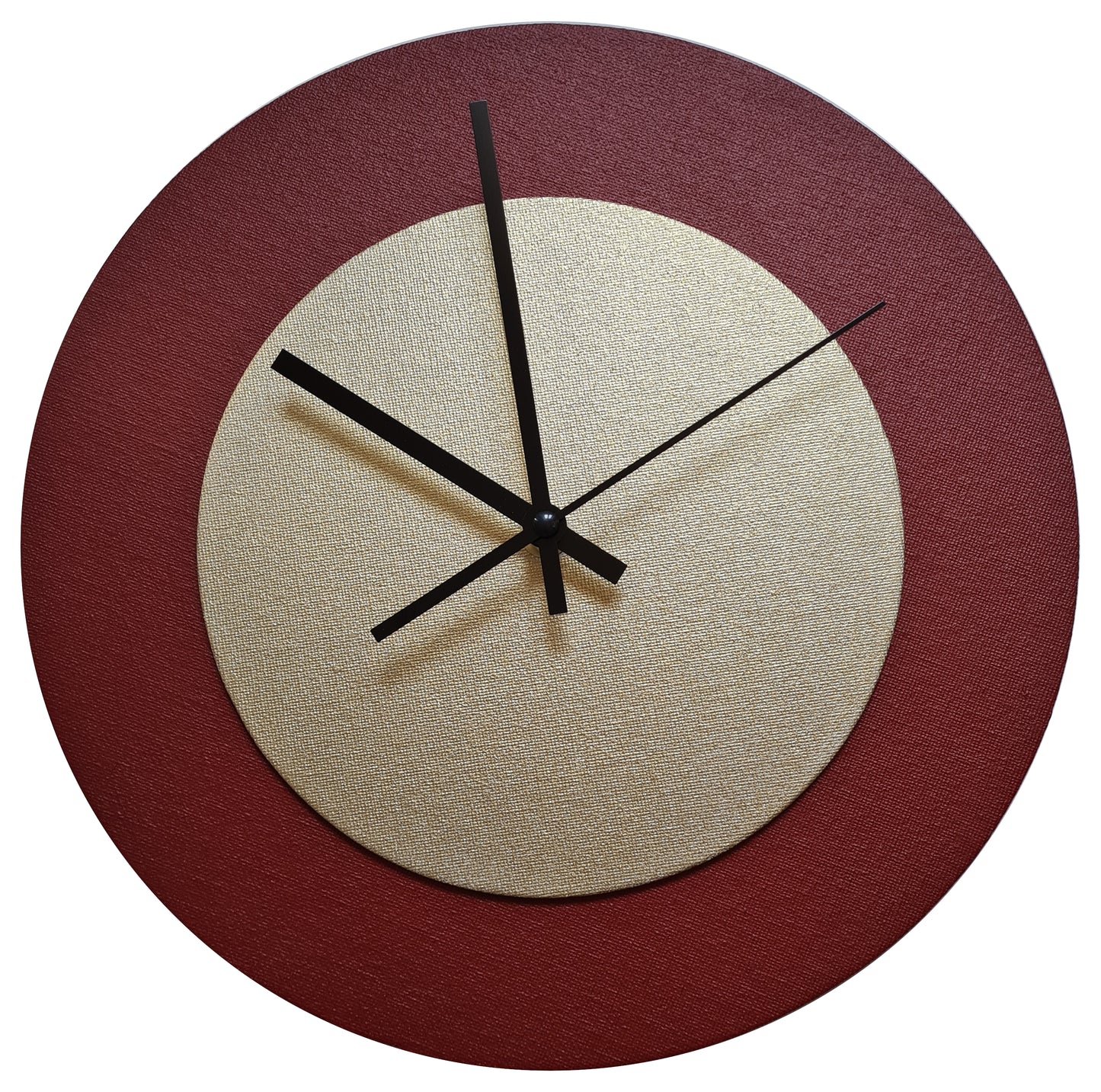 Pop Art Wanduhr Dunkelrot Goldfarben  mit schwarzen Zeigern 30 cm rund
