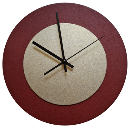 Pop Art Wanduhr Dunkelrot Goldfarben  mit schwarzen Zeigern 30 cm rund
